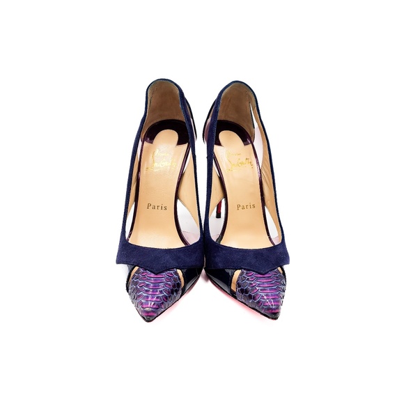 Christian Louboutin Purple Suede Python Pumps Heels EU 38 - Picture 3 of 9